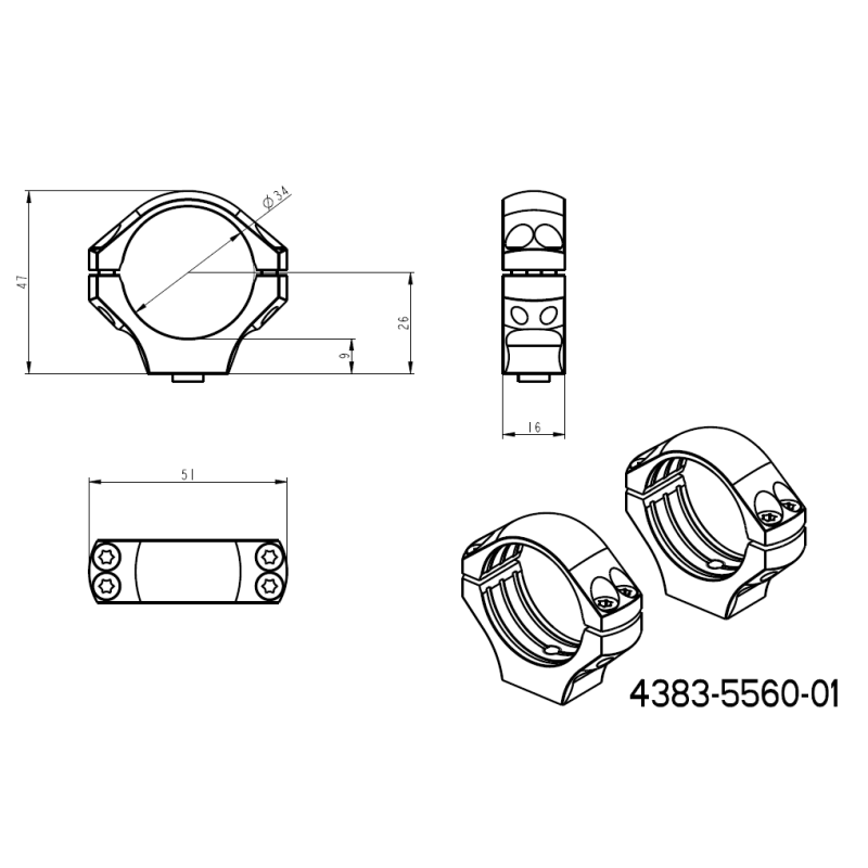 34mm scope rings | two-piece Picatinny QD Ergo base JK-N